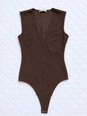Abercrombie & Fitch Brown Deep V Bodysuit Small Y2K Espresso​